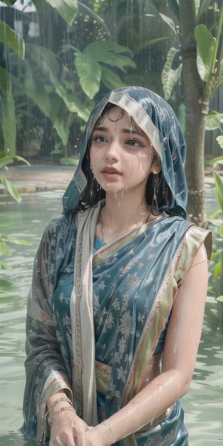 wet hair,SoakingWetClothes, wet hair, SoakingWetClothes, ((wet clothes, wet hair, bathing in water, face focused, skin pores, saree, detail face, heavy rain )), wet hair, girl wearing indian saree, aliabhatt, SoakingWetClothes