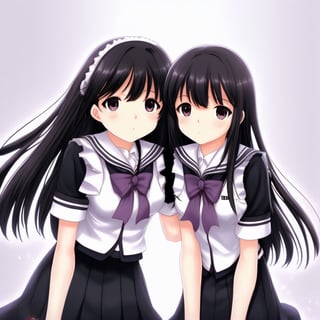 (masterpiece, best quality:1.2), 2girl, solo, homura, white background, simple background, school uniform, extremely detailed
