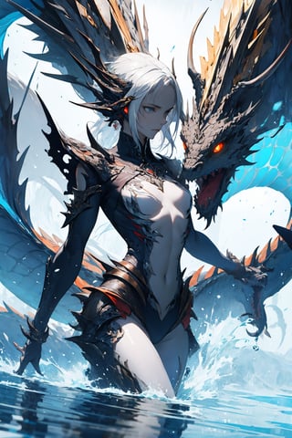 skin, skeleron, liquid, 1 girl, dragon, masterpiece, best quality