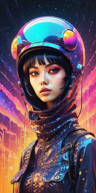 in a funky background portrait of little alien woman, Prominent eyes, funky background, illustration, anime, vector, nft, azuki style, anime style, cowboy shot,digital multi colored, slick bold design, clean, glossy lines, digital illustration, gloss finish, funky aesthetic, impeccable detail, awesome visual impact, endowed with gloss finish, bathed in volumetric lighting, refined by Add_Details_XL-fp16 algorithm, 4D octane rendering, infused with global illumination and precise line art, softened through macros, executed with V-Ray, epitome of visionary art, nuanced by elegant perfectionism and pop art consumerism, infused, aw0k euphoric style --niji 50 --auto --s2 --testp --chaos 50,more detail XL