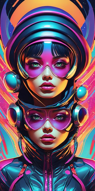 in a funky background portrait of little alien woman, Prominent eyes, funky background, illustration, anime, vector, nft, azuki style, anime style, cowboy shot,digital multi colored, slick bold design, clean, glossy lines, digital illustration, gloss finish, funky aesthetic, impeccable detail, awesome visual impact, endowed with gloss finish, bathed in volumetric lighting, refined by Add_Details_XL-fp16 algorithm, 4D octane rendering, infused with global illumination and precise line art, softened through macros, executed with V-Ray, epitome of visionary art, nuanced by elegant perfectionism and pop art consumerism, infused, aw0k euphoric style --niji 50 --auto --s2 --testp --chaos 50,more detail XL