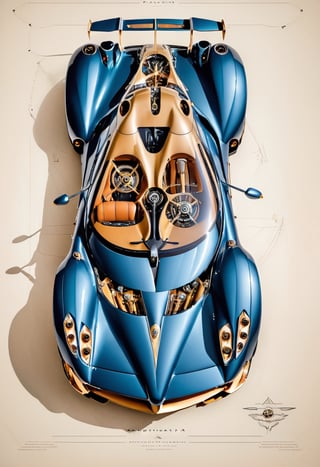 On the theme of (((Pagani Huayra))) specs, apply Leonardo Da Vinci's art style using technical (((drawing and isometric views))). Incorporate the golden ratio, and for added realism, depict a hyper-realistic hand engaged in the drawing process. Infuse a touch of Magical Fantasy style with a target resolution of 6000.,c_car