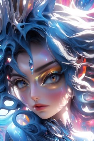 ultra detailed artistic abstract photography of liquid lust, detailed captivating eyes on molten statue, asymmetrical, gooey liquid hair, color exploding lips, highly refractive skin, Digital painting, colorful, volumetric lighting, 8k, by Cyril Rolando, by artgerm, Trending on Artstation, 16k resolution, 300 dpi, 600 dpi, 4k, Contest winner, High definition, detailed, realistic, 8k uhd, high quality,  subsurface scattering, translucent skin, glow, bloom, Bioluminescent liquid, vibrant,Leonardo Style,dripping paint