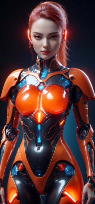 (4k), (Masterpiece), (Top Quality), (Very Complex), (Photorealistic: 1.5), (Realistic), (Sharp Focus), CampurSari_SDXL Alienated Plasma, Body as Part of Human Female, Front facing, full body shot, frontal, (subsurface scattering, transparent, translucent skin, glow, blood neurons in bioluminescent full body suit: 1.1,), mechanical face, beautiful facial design, translucent internal organs, red heart , 7 head long balanced figure, perfect proportions, huge breasts, thin waist, , big butt, crotch gap, thick thighs, 3D style, cyberpunk style, movie stills, Leonardo style, cool Color, Vibrant, Volume Light, (Wide Angle Shot), Orange, (Fractal Neuron Background: 1.2),