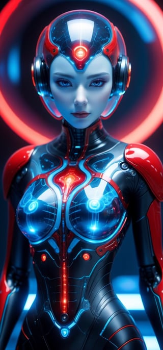 (4k), (Masterpiece), (Top Quality), (Very Complex), (Photorealistic: 1.5), (Realistic), (Sharp Focus), CampurSari_SDXL Alienated Plasma, Body as Part of Human Female, Front facing, full body shot, frontal, (subsurface scatter, transparent, translucent skin, glow, blood neurons in bioluminescent full body suit: 1.5,), mechanical face, beautiful facial design, translucent internal organs, red heart , 7 head length balanced figure, perfect proportions, big breasts, thin waist, big butt, crotch gap, thick thighs, 3D style, cyberpunk style, movie stills, Leonardo style, cool color ,Vivid,Volume Light,(Wide Angle Shot:1.3),Blue,(Fractal Neuron Background:1.2),