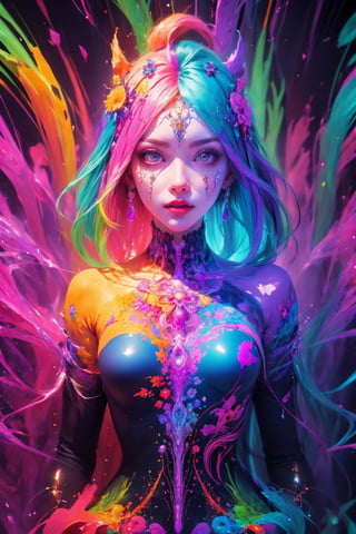 (dripping:1.3, psychedelic, colorful, drawing of a woman with random features in cartoon style), beautiful face, detailed face, sexy, acid style, colorful psychedelic background, (fractal art:1.5) , reflections, upper body shots, hands with accurate anatomy, clean hands,GdClth,High detailed ,Circle