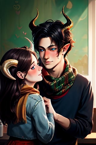 Dragon,  boy and girl couple, sweet, love, horns, scurf