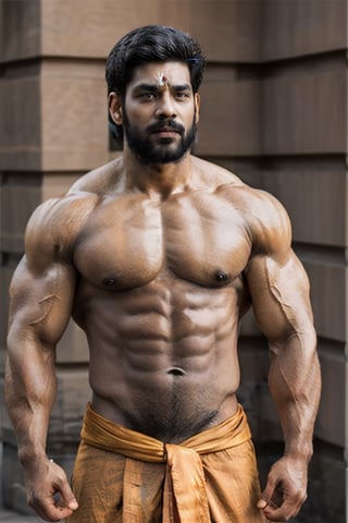 Hindu man,big muscles,red dhoti,asian,angry, hyper realistic,earings,lord shiva (hindu god Shiva) ,(((shiva)))