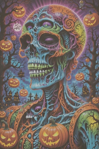 the best halloweencore art ever created, Samhain , Halloween town, old spooky town ,hanging people, skeletons, zombies, visionary art style masterpiece ,Extreme details, Otherworldly, Decorated, beautifully lit, . uv, neon, black light, uv reactive, neon highlights, psychedelic, dmt, Psychedelica, visionary art,skeletons,pumpkins,bats,spider webs,zombies,dmt, lsd art, intricate details, max details, Ultra realistic, photo realism, symbolic,multi-layered , stylized, dramatic atmosphere, volumetric lighting, vray render, 8k, HDR, RTX, mysterious figures, intense colors,newschool art style Halloweencore master piece, ,in the style of dan mumford and cristina mcallister, poster art , made of all of the above
 . Spirit realm, metaphysical realm, esoteric,style , psychedelic landscape  , (masterpiece, best quality, ultra-detailed),, High detailed, detailed background, anatomically correct, , score_9, score_8_up, score_7_up, best quality, masterpiece, 4k,visionary art,ULTIMATE LOGO MAKER [XL],bl4ckl1ghtxl,dd4ught3r,Halloween