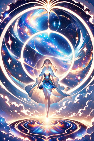 a female space angel shrouded in cloak of light and stars,galaxy,space,portals,light being,stars,enchanted,fantasy,visionary art