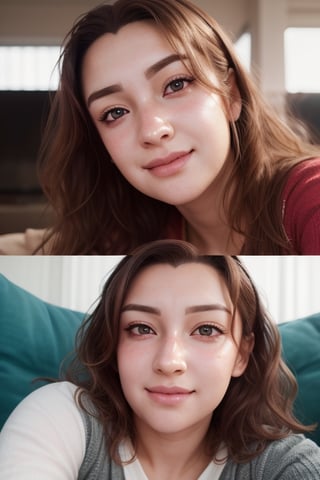 masterpiece beautiful serene intricate portrait of a highly realistic anime girl, messy  wavy hair narrow eyes shy smiles oftly, wearing casual clothes, relaxing on the couch,  detailed faces and eyes soft focus, 8 k, art by irakli nadar and nomura tetuya  hyperrealism, hyper detailed, ultra realistic