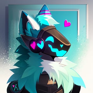 cyan protogen, cyan protogen visor, cyan protogen face, a portrait of a protogen, half body, cute art-style, cyan heart, happy cyan protogen