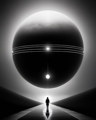 Andy Fairhurst style, (minimalism:1.5), black and white photography, science-fiction, 