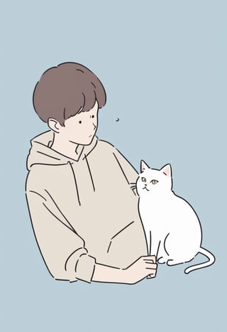 1boy, simple background, cat,,txznl1ne