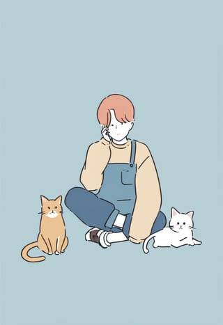 1boy, simple background, cat,,txznl1ne