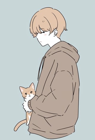 1boy, simple background, cat,,txznl1ne