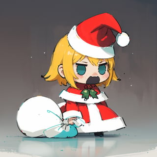 masterpiece,1 girl,cute,funny padoru meme,holding sack,chibi,santa hat