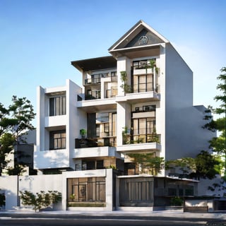 (best quality, masterpiece, high_resolution:1.5), a house town in Hanoi, Vietnam with wonderful and luxury exterior designing by Zaha Hadid. Black and golf are main colors