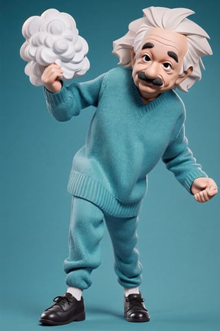 Caricature figure of albert einstein , head, legs, feet, wearing sweater , teal dimentional background, high-res,Wonder of Art and Beauty,3DMM