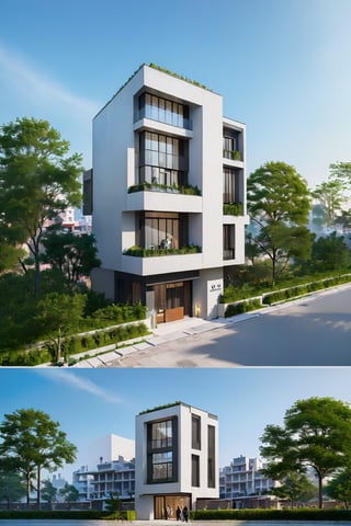 (best quality, masterpiece, high_resolution:1.5), a house town in Hanoi, Vietnam with wonderful and luxury exterior designing by Zaha Hadid. Black and golf are main colors