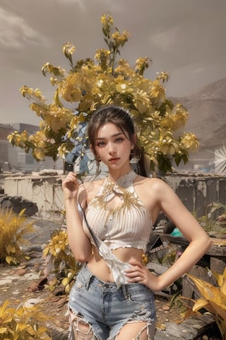 (glamour1.3) photo of a beautiful young happy woman with messy_ponytail, in a snowy petal festival setting with food stalls, yuzu, BREAK wearing Casual summer outfit featuring a striped tank top, high-waisted linen pants, and espadrille flats, finished with a woven belt and hoop earrings, BREAK (blush, blemishes:0.6), (goosebumps:0.5), subsurface scattering, iridescent eyes, detailed skin texture, hourglass body shape, textured skin, realistic dull skin noise, visible skin detail, skin fuzz, dry skin, petite, remarkable color, (photorealistic:1.3), (upper_body from hips framing:1.3), dramatic lighting, golden_ratio, rule_of_thirds, Fujicolor_Pro_Film,1 girl,Miss Grand International,Blonde long hair and hot body singer,best face ever in Asia,slender body