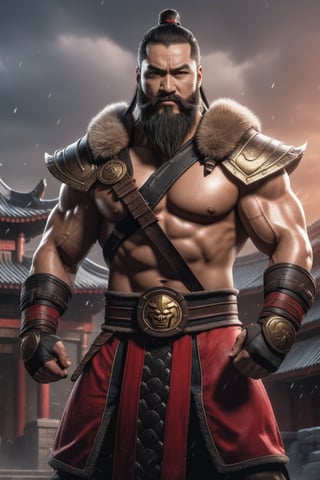 a man with a beard standing in front of a building, goro from mortal kombat, background removed, barbarian, by Huang Guangjian, huge shoulder pauldrons, big drops of sweat, this character has cryokinesis, highly upvoted, brutus, his arms spread, hayao, red paint, he is greeting you warmly, sultan, 8 k, mma