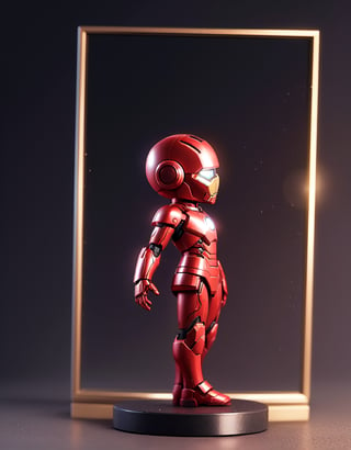 ((1 person)), Iron Man, small superhero, full body, chibi, 3D figure of Iron Man, Iron Man helmet, Iron Man's technological armor, Great detail in the armor, Light details in the futuristic armor, face detailed, beautiful eyes, official Iron Man uniform, Pose in action, dynamic pose, futuristic architecture, natural light at sunset, quality ((realistic)): 1.2), dynamic distance shooting, cinematic lighting, (In a children's room), (on a desk table), perfect composition, super detail, official art, masterpiece, (best) quality: 1.3), reflection, CG Unity 8K high resolution wallpaper, detailed background, masterpiece, (photorealistic): 1.2), random angle, side angle, chibi, full body, mikdef, imperial officer uniform, micro key chest