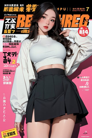 colorful theme, 1girl, singer, idol, looking at viewer, dynamic composition, standing,  styled croptop, skirt, cut out clothes, ultra detailed, best quality, sharp focus, natural lighting, magazine cover, aespakarina,chimai,chimaiv7