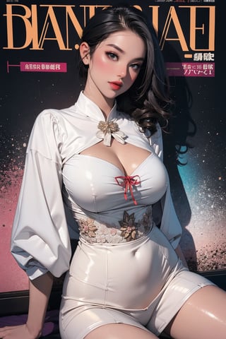 lustful, dangerous, ((maiden,)) thigh up body, 1girl, looking at viewer, intricate clothes, shiny, professional lighting, different hairstyle, coloful outfit, magazine cover, outline, chimai