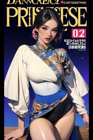 lustfully, dangerous, ((high arc priestess, )) thigh up body, 1girl, looking at viewer, intricate clothes, shiny, professional lighting, different hairstyle, coloful outfit, colorful background, intricate background, fantasy, ancient, magazine cover, chimai