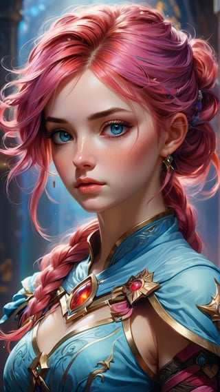 Realistic role-playing face portrait painting of a beautiful rpg champion, pastel color, intricate details, fantasy, universe, intricate magical embroidery, very detail hair, very detail eyes, intense face, [elden ring|d &amp; d] concept art, rpg portrait, octane render, cinematic lighting, (soft shadow:1.2), close up, depth of field, splash art, art by wlop and, greg rutkowski,

dynamic background, 8k resolution, looking away, masterpiece, best quality, Photorealistic, ultra-high resolution, photographic light, full body, whimsical, league of legends, illustration by MSchiffer, fairytale, sunbeams, best quality, best resolution, cinematic lighting, Hyper detailed, Hyper realistic, masterpiece, atmospheric, high resolution, vibrant, dynamic studio lighting, wlop, Glenn Brown, Carne Griffiths, Alex Ross, artgerm and james jean, spotlight, fantasy, surreal