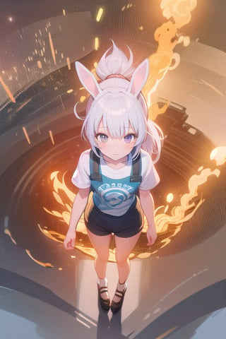 Full body, from above, no shorts, lola bunny, fire in the background, by shinkai makoto studio ghibli studio key hideaki anno sakimichan stanley artgerm lau rossdraws james jean marc simonetti elegant highly detailed digital painting artstation pixiv