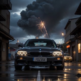 ((Best quality)), ((masterpiece)),wallpaper, 4k, realistic, rain, wet, (night time:1.2), masterpiece, best quality:1.1), ultra-detailed, (battlecar:1.1), (blackpaint:1.08), (BMW E36:1.08), 1 vehicle focus, no humans, car, wheel, tire, debris, splash, sparks, electricity, glowing, water, dirty, vehicle focus, no humans, car, wheel, tire, debris, spike, rock, dirty, clean, shiny, oil slick, reflection, splash, droplets, rust, sparks, asphalt, ground vehicle, sports car, super car, mechanical  ultrarealistic, hyperrealistic, epic, mythical, mythical style, last day on earth, apocalyptic city, ghost city, broken buildings, destroyed city, roads, guns, guns mounted, firing guns, fire around, city background, skyscraper background, cloudy sky, dark, raining, rain, storm, vehicle, focus, no humans, car, wheel, tire, battlecars, cars, armored, armored cars, tanks, vehicles, wheels, apocalypse, armored vehicles 

