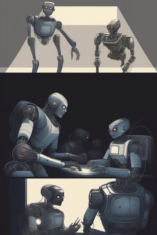 robots taking over humanity in dark background