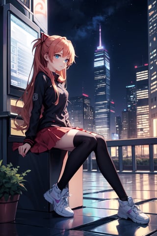 full_body, teen, petite, girl, shy, asuka_langley, city, night, sitting