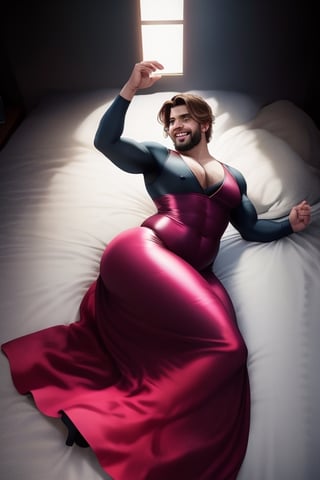 (masterpiece), 3d best quality, handsome charming beard man , short hairs, beautiful smiling, extra wide chest, extra fat pecs, slim tummy, hourglass body shape waistline, curvy wide hips, curvy body shape, perfect wide round fat ass, beefy wide and curvy fat thighs, wearing sexy costume, in the room, laying down, showing ass,mature