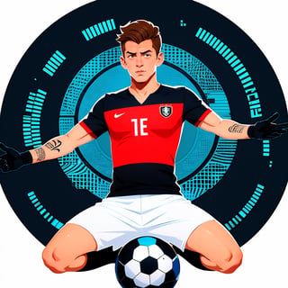 shadow flat vector art,1  young handsome men, Shot Soccer Jump, Germany Male Soccer Players, vasco jersey, man, frowning face,2D Flat Illustration