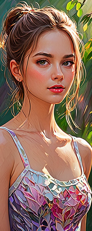 (best quality, masterpiece, ultra detailed, highres, 8k, RAW photo),
a beautiful student model, solo, beautiful facial features, eye contact, shaded lips, lipgloss, smirk, ponytail, lacy ornate camisole, dynamic pose,well lit background, illumintated backgound, bold colors, sharply detailed, hyper-detailed, vibrant colors, impressionist style, brushstrokes and palette knife paint, an expressive oil painting,ethereal lighting, ,detailmaster2