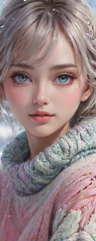 (best quality, masterpiece, ultra detailed, highres, RAW image),
Perfect facial features, perfect eyes, perfect proportions, voluptuous, prestigeous, delicate, romantic, , winter sweater, (text: _2024_), romanticism, hirao style, realistic,colorful,color art