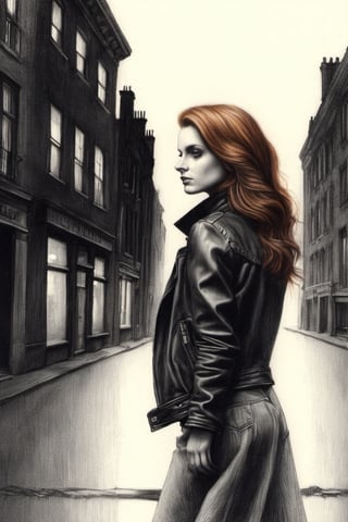 Following the aforementioned formula, here's a sample prompt for the provided subject:

"Confident 20-year-old woman, standing alone in the middle of a desolate street at night, BREAK wearing a leather jacket, ripped jeans, her auburn hair wild and free, surrounded by dimly lit buildings, BREAK defiant, mysterious, BREAK Pencil draw, BREAK Illuminated by a single overhead street lamp, casting long, dramatic shadows, BREAK Shot from a low-angle perspective, with a depth of field effect, BREAK High-resolution, emphasis on the texture of her clothing and the grunginess of the street.",Pencil Draw