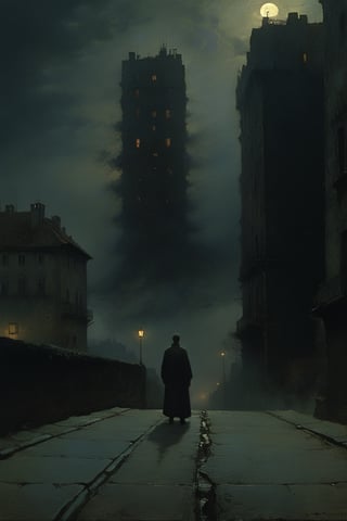  cloudy night, parkor person looking down at the street from balcony on top a giant sky scraper , looking down at streets bekbelo, , a strong fog near the building is seen overtaking the street below casting shadows, black sky, dark clouds, night time, art by ZdzisLaw Beksinski, sharp focus, high quality, 4k high resolution, dagobahlnd, art by ZdzisLaw Beksinski,
sharp focus, high quality, 4k high resolution,
dagobahlnd 