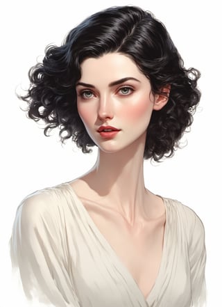 
illustration by Mitchell Hooks, CharacterSheet, white pale skin Niamh Algar , tall 6 feet tall , slightly raised eyebrows, (((delicate facial features))), short flowing black hair, with a natural sheen, Multiple poses, (((side full body))), varieties expressions, Highly detailed, multiple views, photorealistic
 