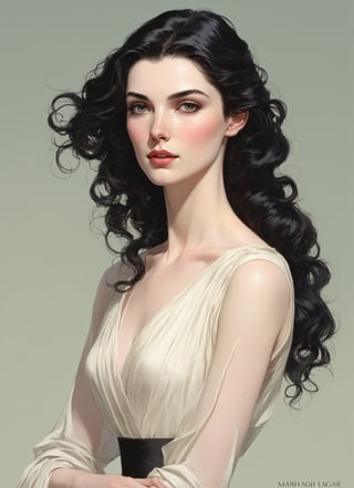 
illustration by Mitchell Hooks, CharacterSheet, white pale skin Niamh Algar , tall 6 feet and elegant, , slightly raised eyebrows, (((delicate facial features))), short flowing black hair, with a natural sheen, Multiple poses, (((side full body))), varieties expressions, Highly detailed, multiple views, photorealistic
 