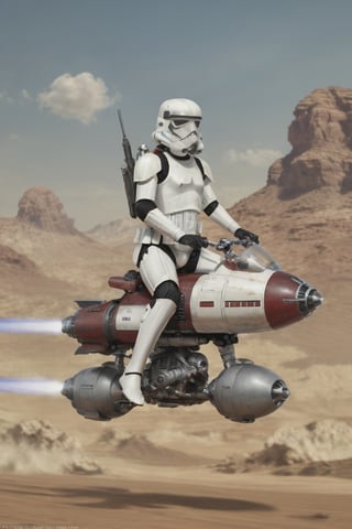 starwars stormtrooper riding a speederbike