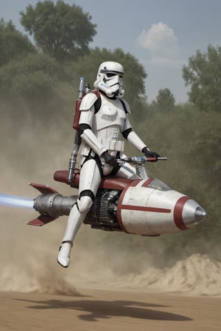 starwars stormtrooper riding a speederbike