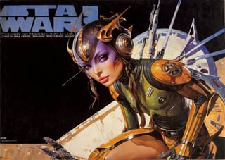 art by Masamune Shirow, art by J.C. Leyendecker, art by simon bisley, art by ralph steadman, a masterpiece, stunning beauty, hyper-realistic oil painting, star wars alien creatures, a portrait picture, incredible detail, fantasy portrait, smooth skin,  kaleidoscope graffiti background, Vogue, artint, frutiger, 