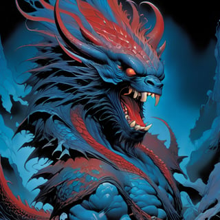 close up of the mans face, a sexy black african mans arm and shoulder, man is staring screaming at the viewer, raging, long hair, the arm and shoulder are covered in a very detailed intricate red and blue dragon tattoo that is protruding outfrom the skin, coming alive, its screaming, scratching, similar to dragon tattoo by Boris Vallejo, slowly you see the small dragon tattoo in parts is coming out of the skin and becoming a real version of the tattoo, sticking out, scales, extended claws, spit, spittle, blood drops, 16K, movie still, cinematic, ,omatsuri,DonMn1ghtm4reXL,DonMWr41thXL ,DonM5yn1hXL