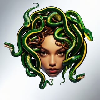 very close up, masterpiece, a scene of medusa staring at the viewer(((head hair made entirely of snakes))) split snake tongue ((medusas hair is entirely made of snakes))Amazon Tree Boa,aesthetic portrait,orn8,ColorART