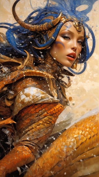 art by Masamune Shirow, art by J.C. Leyendecker, art by simon bisley, art by ralph steadman, a masterpiece, stunning beauty, hyper-realistic oil painting, star wars alien creatures, a portrait picture, incredible detail, fantasy portrait, alien skin, breathing apparatus, fish like skin, eel like noses, blue graffiti background,