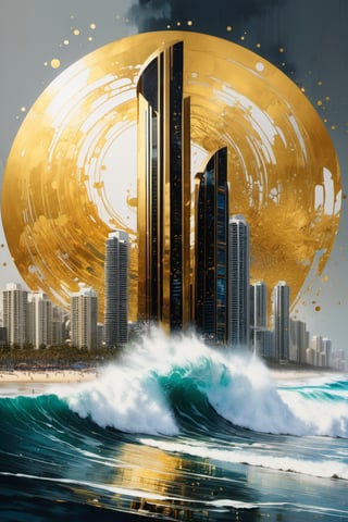 Gold Coast surfers paradise Australia hi rises,black ink flow, 64k resolution photorealistic masterpiece by aaron horkey and jeremy mann, intricately detailed by jean baptiste mongue, acrylic: watercolor art, professional photography, dynamic lighting, volumetric lighting maximalist photoillustration:by marton bobzert,8k resolution concept art intricately detailed, complex, elegant, majestic, ecstacy, fantastical, aspect ratio:16:9, ,xyzsanart01,portrait_futurism,dripping paint,abstact,(Circle:1.4),Leonardo Style,Leonardo style 